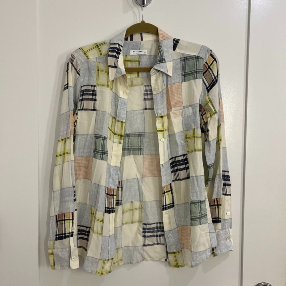 Equpiment Check Plaid Silk Siffon Chirt - Size Small